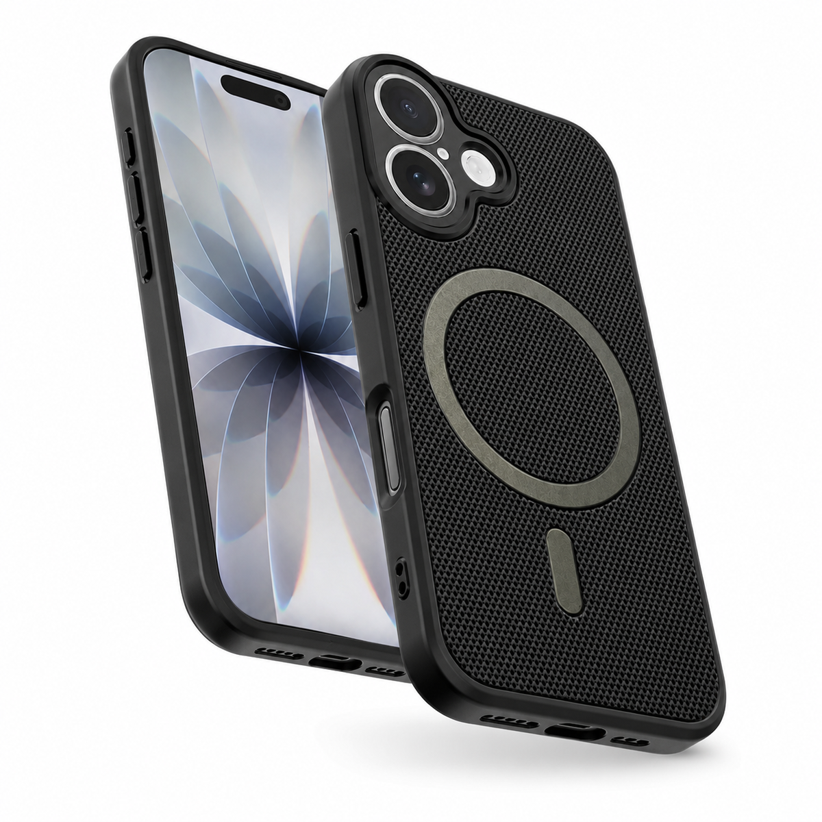 Premium Black Phone Case, Grip Weave Mobile Cover, Impact Resistant iPhone 16 Case