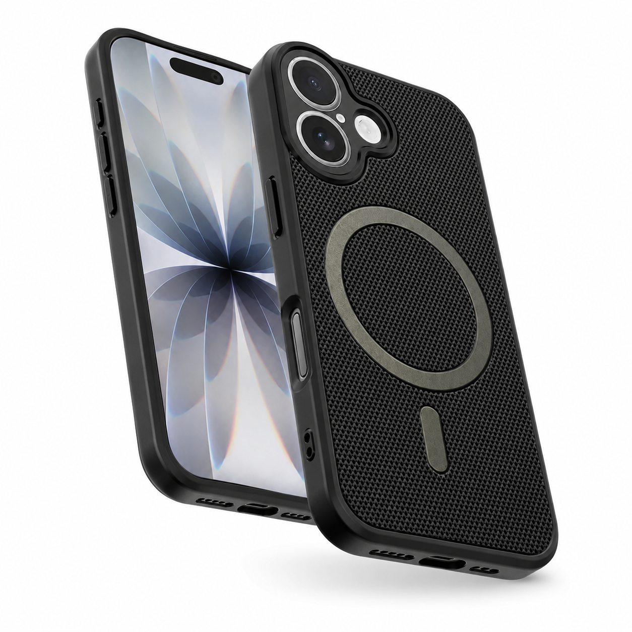 Premium Black Phone Case, Grip Weave Mobile Cover, Impact Resistant iPhone 16 Case