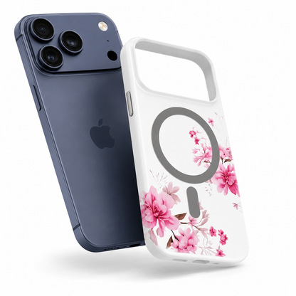 Cute Floral Phone Case, Light Pink Frosted Protective Case, Wireless Charging Compatible Cover, Anti Scratch Phone Case