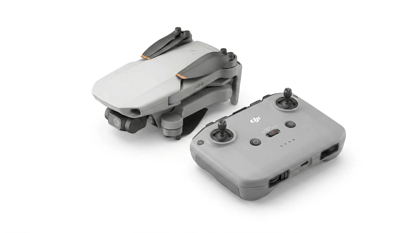 future tech gadgets Canada. cutting edge electronics online Canada. DJI Mini 4K Quadcopter Drone with Camera & Controller. Gallery image 5. Lines name one specific SKU—never substitute a generic lookalike from the category. After review passes, each render should still read as a fresh studio viewpoint of that same physical unit.