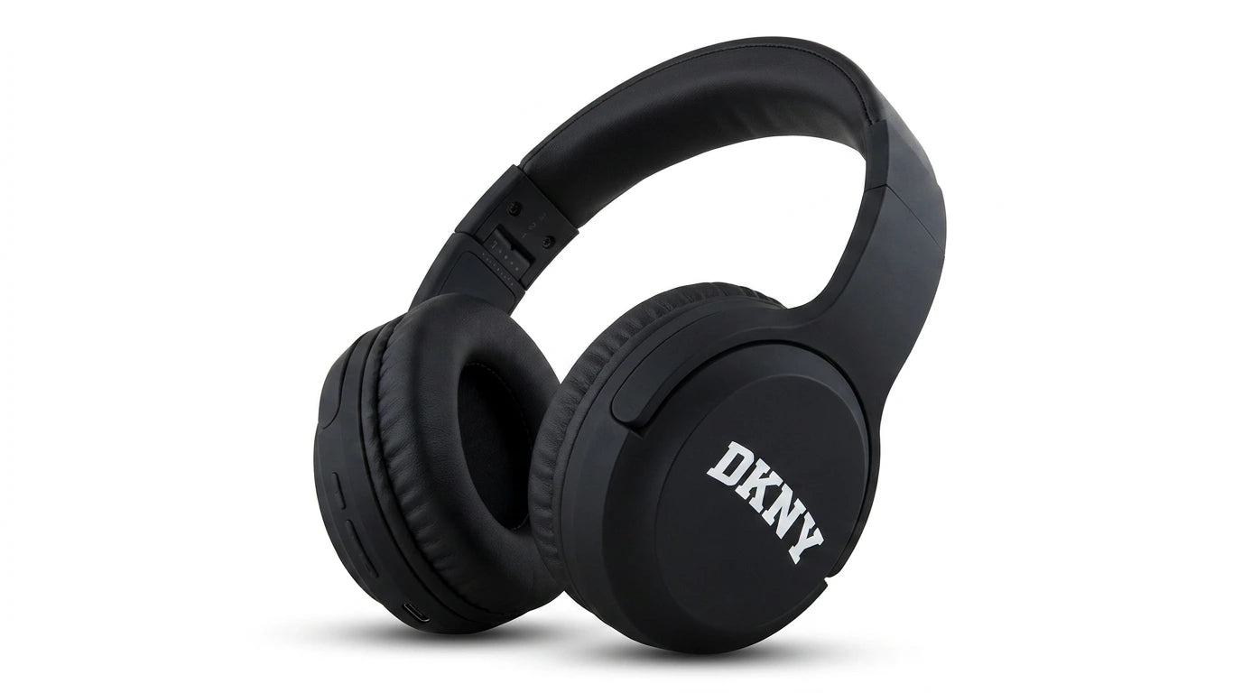 future tech gadgets Canada. premium tech accessories Canada. DKNY Headphones Bluetooth. Gallery image 5. Lines name one specific SKU—never substitute a generic lookalike from the category. After review passes, each render should still read as a fresh studio viewpoint of that same physical unit.