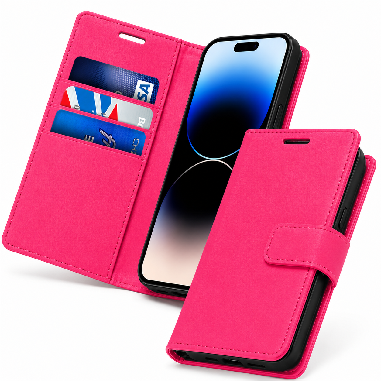 Apple iPhone 17 Pro Max Wallet Case Hot Pink Folio Phone Cover with Card Holder