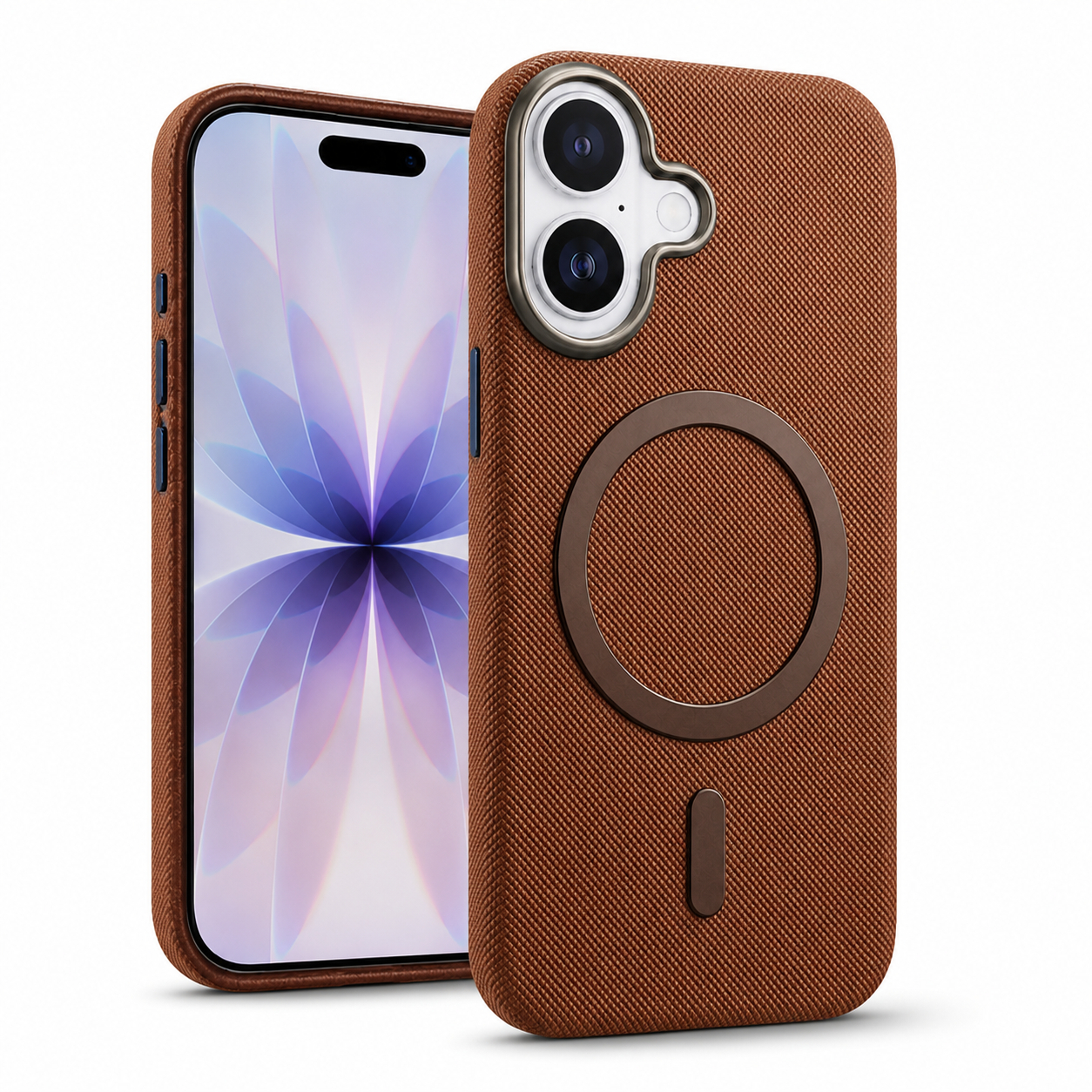 iPhone 16 MagSafe Fabric Case in brown with protective phone case and woven fabric texture