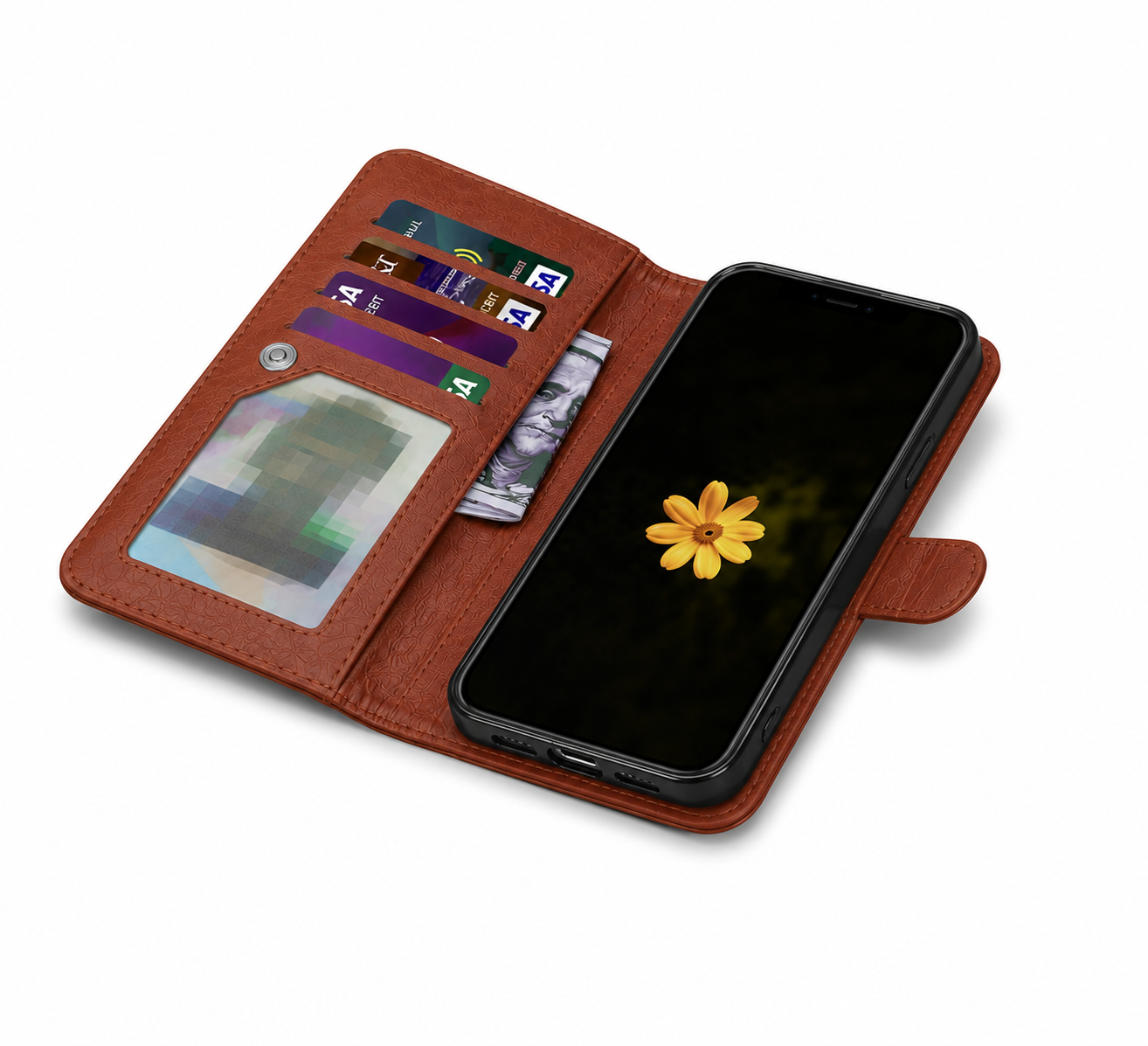 Premium Brown Leather Wallet Case for iPhone 17 Pro, Detachable Magnetic Case, Protective Phone Cover