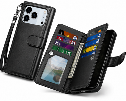 Black Wallet Phone Case for Apple iPhone 17 Pro, Premium Mobile Case, Designer Phone Case, Card Holder Phone Cover