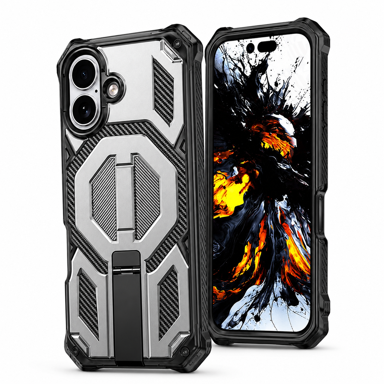 MagSafe Outrider Case for Apple iPhone 16 – Grey with magnetic ring and heavy duty bumper