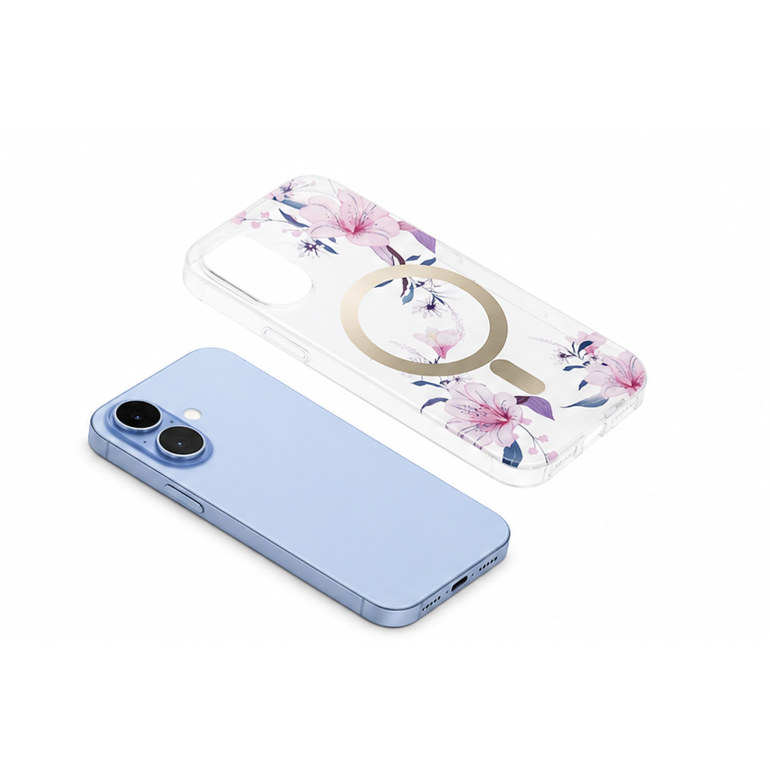 Apple iPhone 17 White Floral MagSafe Case with Gold Magnetic Ring