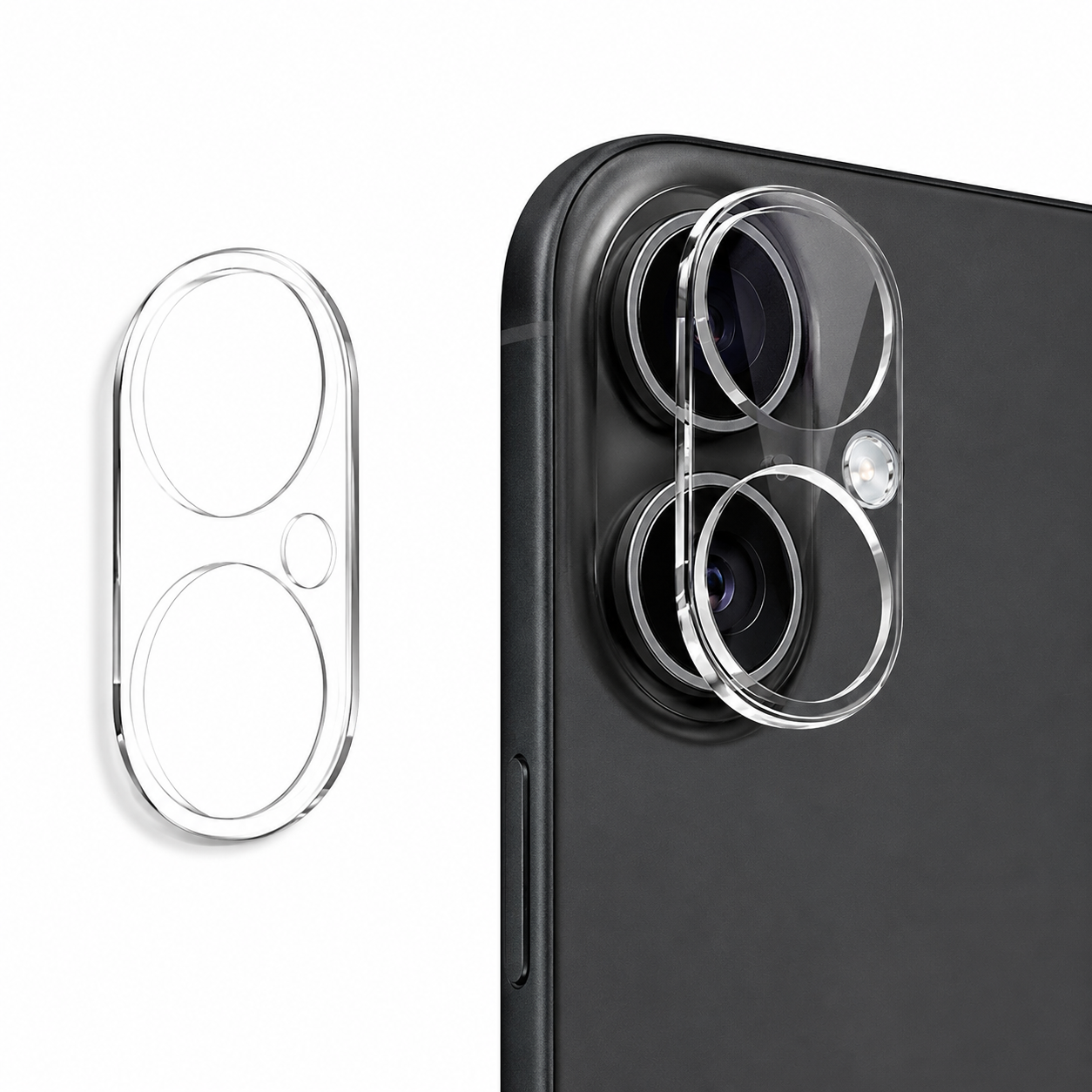 Clear camera lens protector for Apple iPhone 17 installed on rear camera module