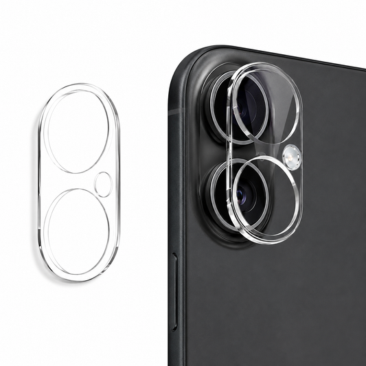 Clear camera lens protector for Apple iPhone 16 installed on rear camera module