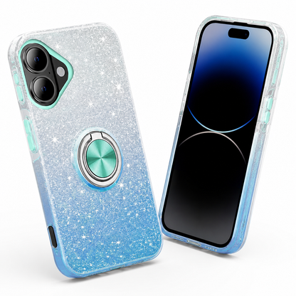 Apple iPhone 17 blue glitter phone case with rotating ring holder