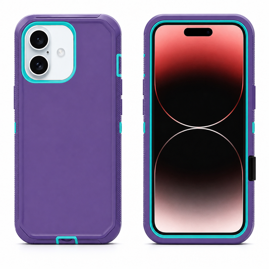 Purple triple protection case for Apple iPhone 17 back view