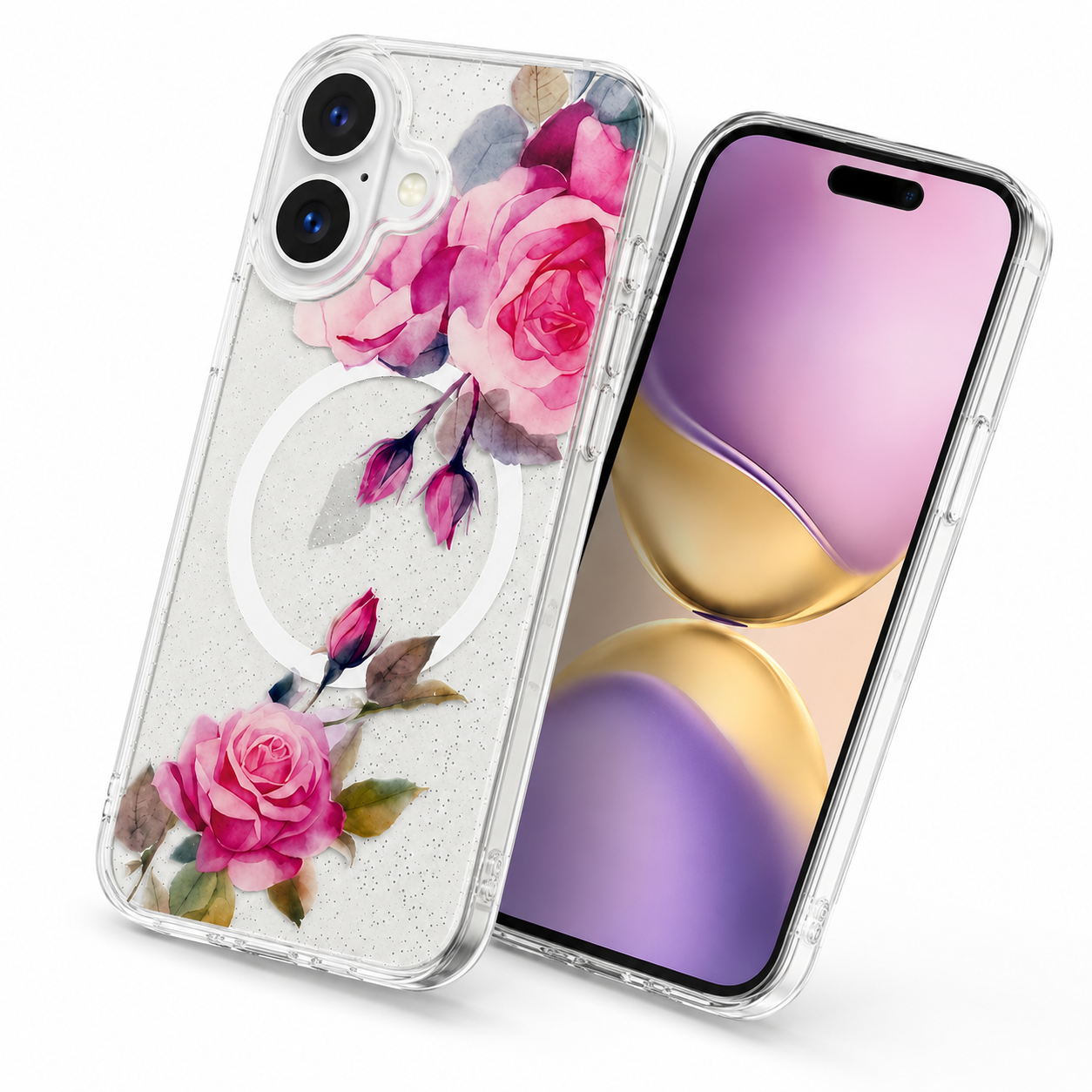 Floral MagSafe Phone Case Apple iPhone 16 Rose Gold Flower Clear Mobile Cover
