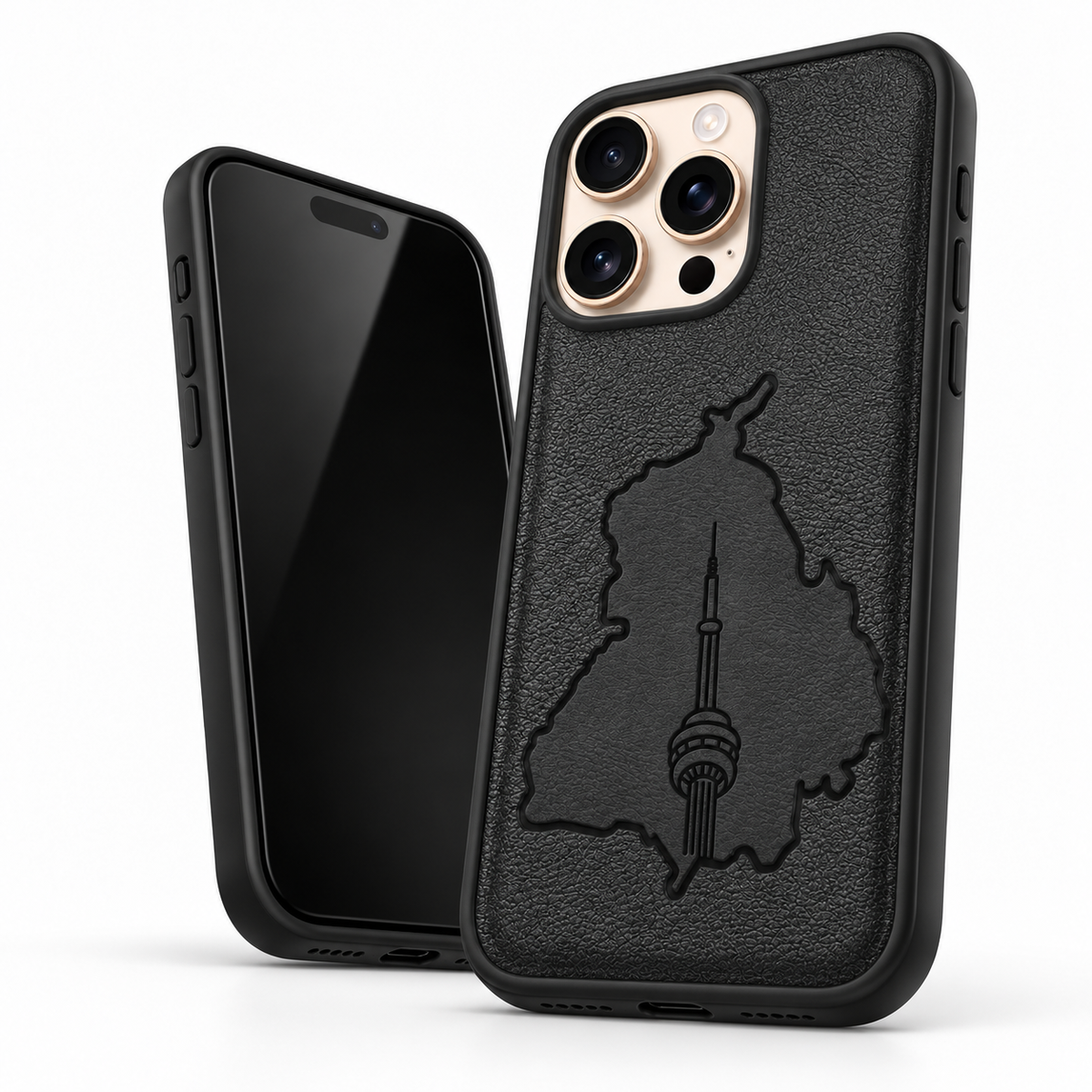 Black mobile cover with raised camera protection for iPhone 12