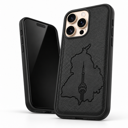 Black mobile cover with raised camera protection for iPhone 12