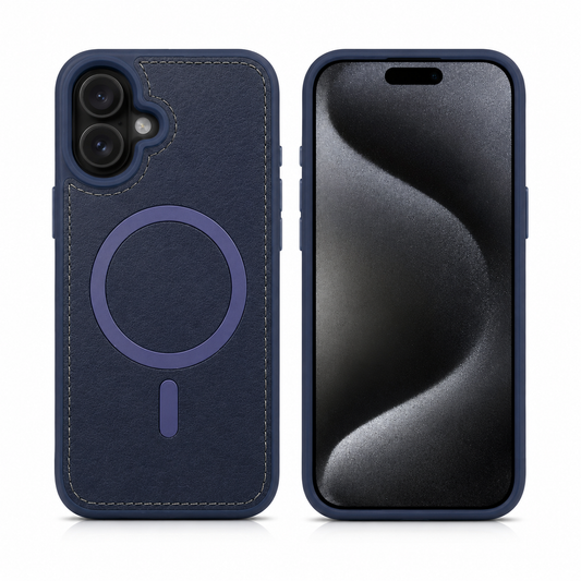 Blue MagSafe Rich Craft Case, Apple iPhone 17 Case, Leather Texture Phone Cover, Shockproof Protective Case