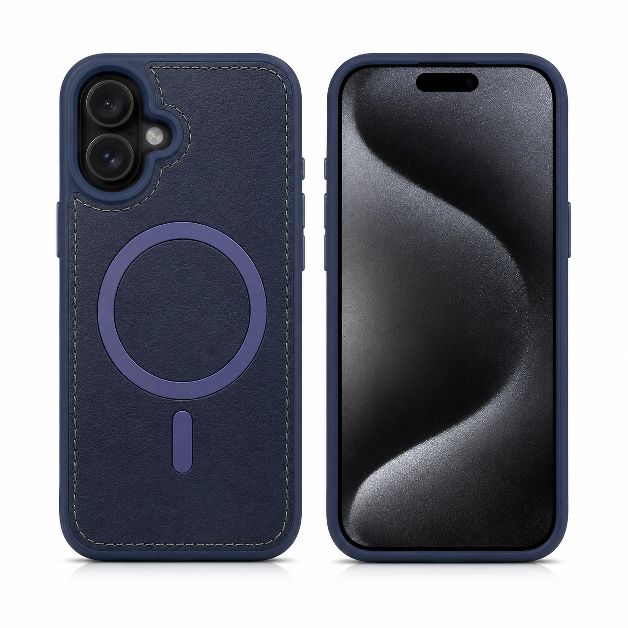Blue MagSafe Rich Craft Case, Apple iPhone 16 Case, Leather Texture Phone Cover, Shockproof Protective Case