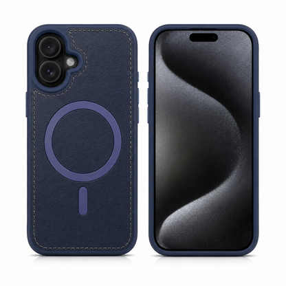 Blue MagSafe Rich Craft Case, Apple iPhone 16 Case, Leather Texture Phone Cover, Shockproof Protective Case