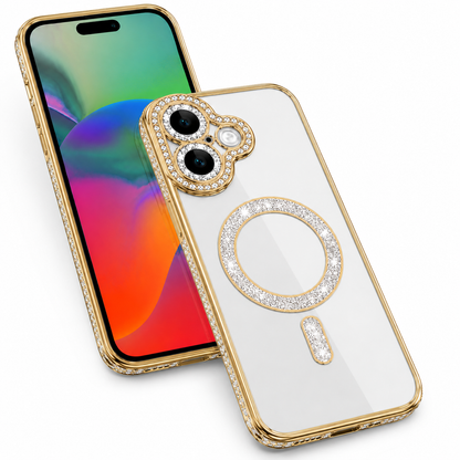Slim Transparent Mobile Cover for iPhone 17 with Gold Glitter Electroplated Frame