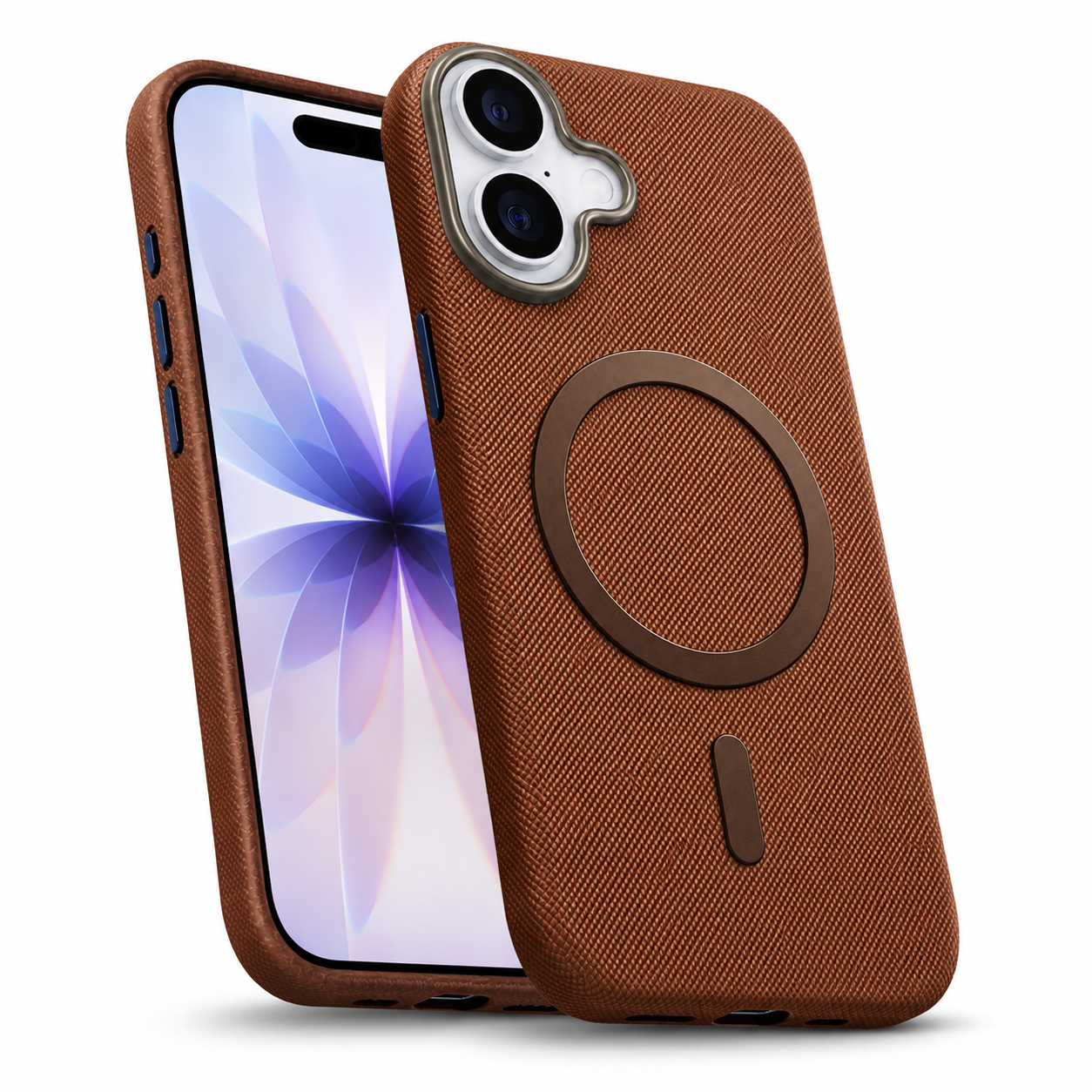 Brown iPhone 16 Cover with shockproof phone case, MagSafe ring, and camera protection