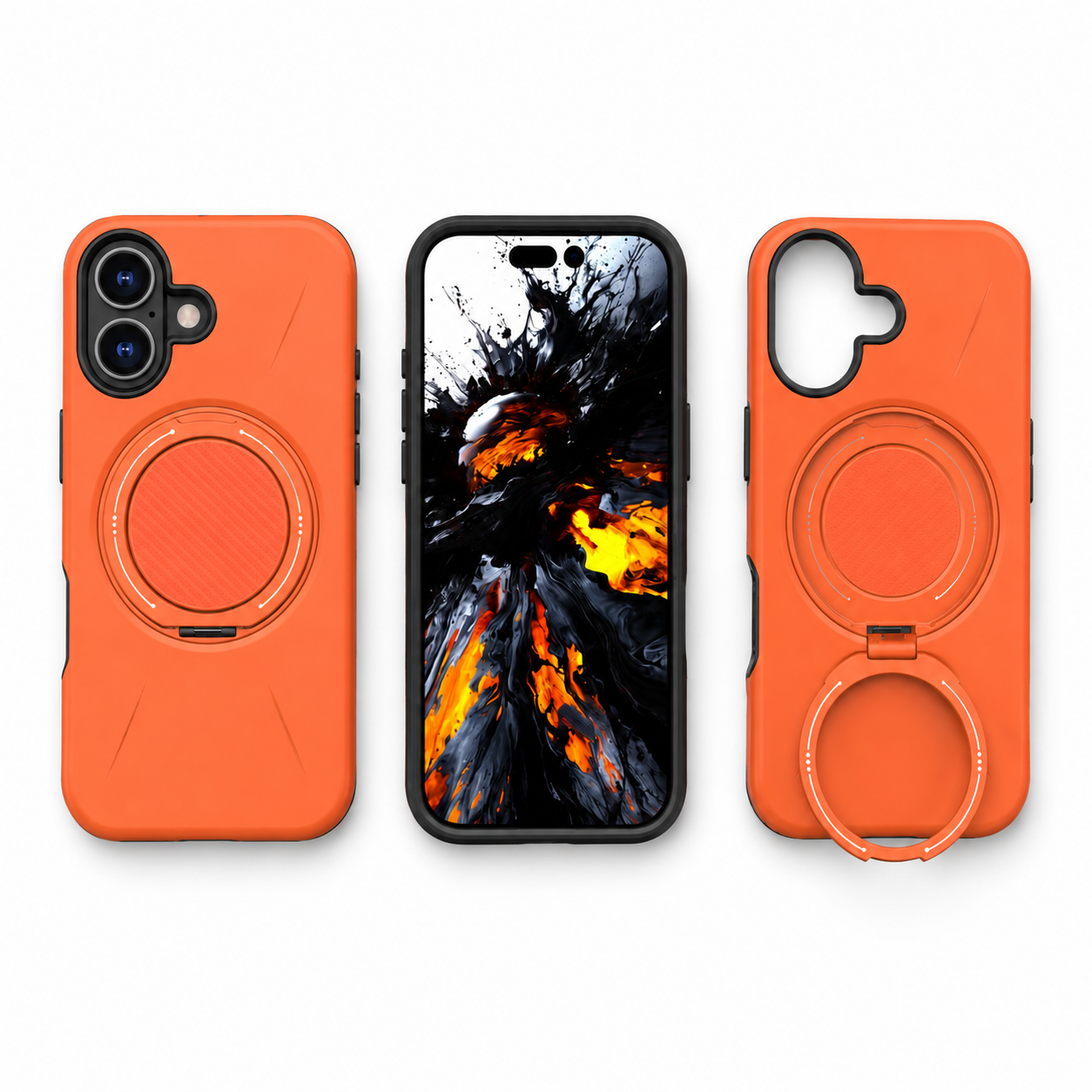 Orange Phone Cover for iPhone 17, MagSafe phone case, impact-resistant smartphone case, wireless charging compatible