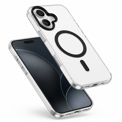 Premium Black Protective Phone Case for Apple iPhone 16, clear smartphone case, durable mobile cover, MagSafe compatible phone cover, and anti-yellowing design