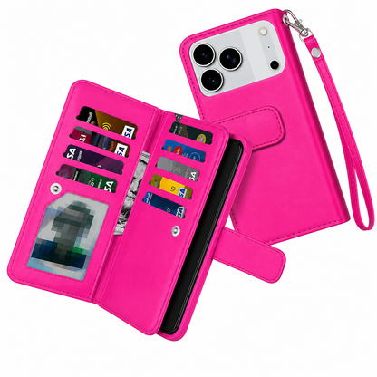 Apple iPhone 17 Pro Max Wallet Case with 9 Card Holder, Magnetic Detachable Case, Premium Leather Flip Cover, Protective Mobile Cover