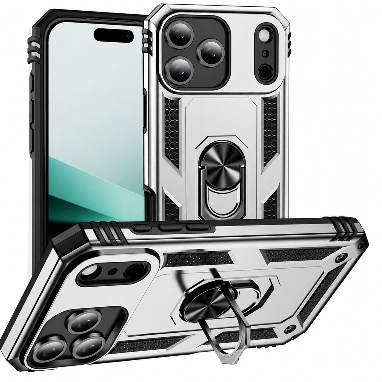 Grey Anti-Drop Hybrid Case for Apple iPhone 17 Pro Max with Shockproof Protective Phone Case and Ring Stand