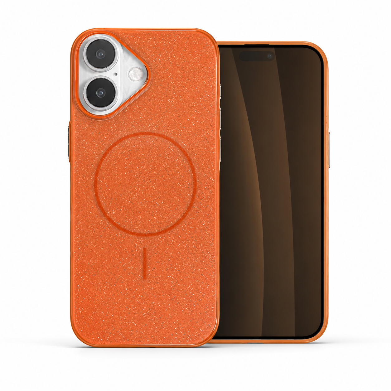 Orange MagSafe iPhone 16 Case, Glitter Phone Case, Shockproof Mobile Cover, Protective Phone Case