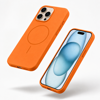 Slim MagSafe compatible orange iPhone 12 Pro silicone case