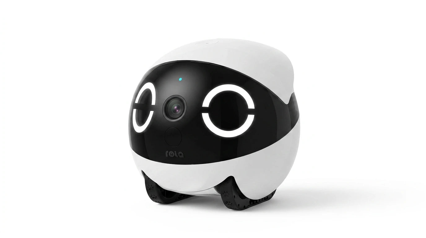 smart tech store Canada. premium tech accessories Canada. Enabot Rola Mini Companion Robot. Gallery image 10. Lines name one specific SKU—never substitute a generic lookalike from the category. After review passes, each render should still read as a fresh studio viewpoint of that same physical unit.
