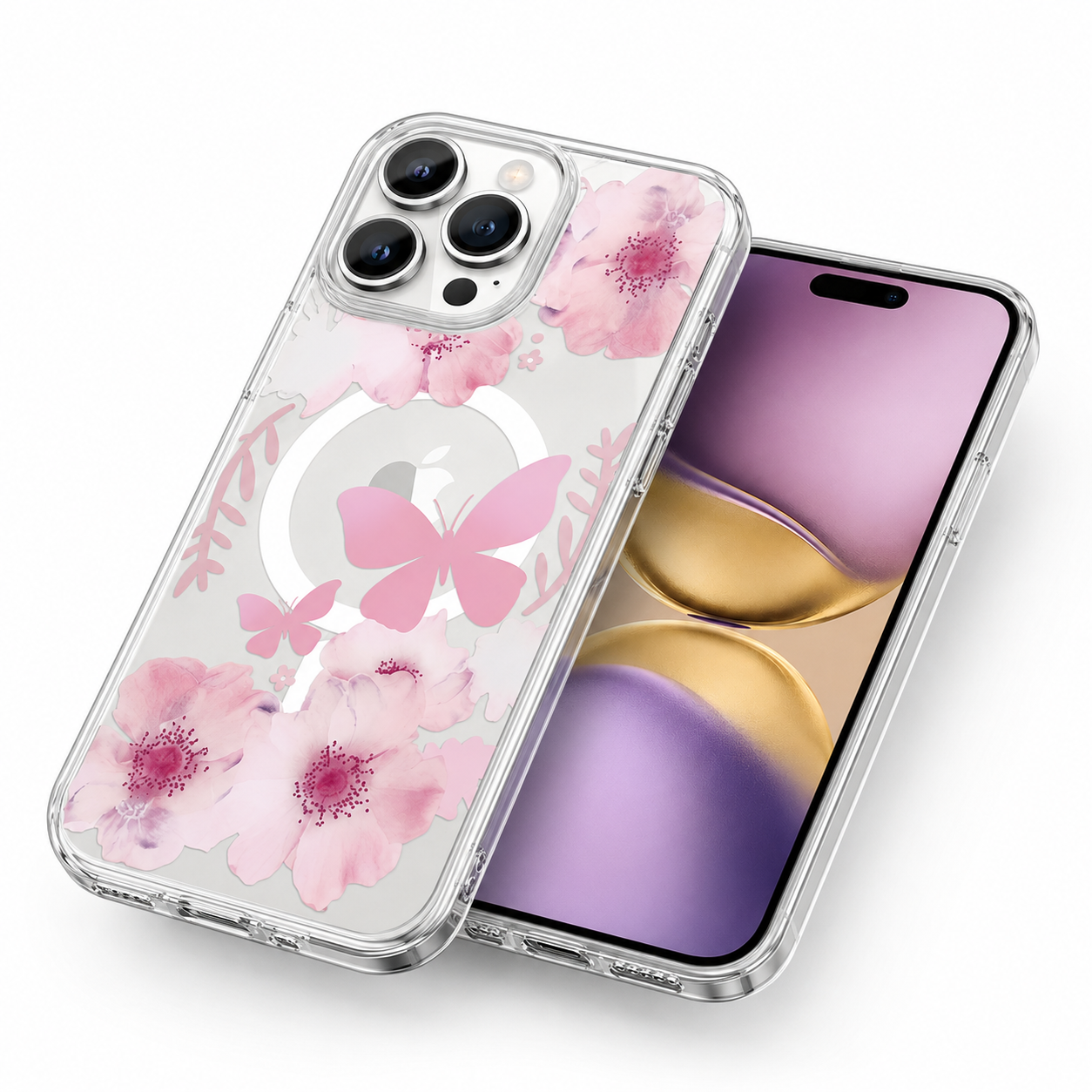 Rose gold magnetic floral mobile cover for iPhone 12 and 12 Pro