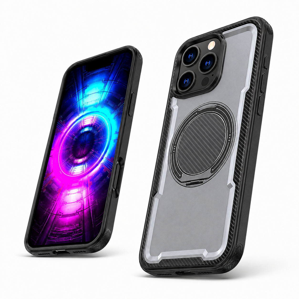 Grey mobile cover with raised camera protection for iPhone 12