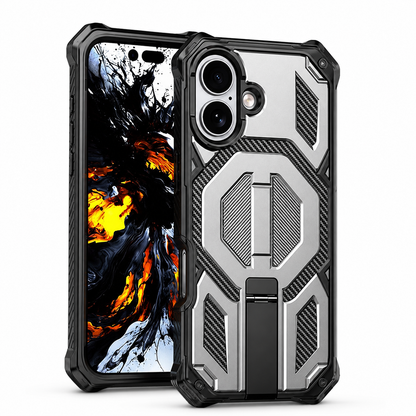 iPhone 16 Grey MagSafe Case with rugged armor design, kickstand, and shockproof protection