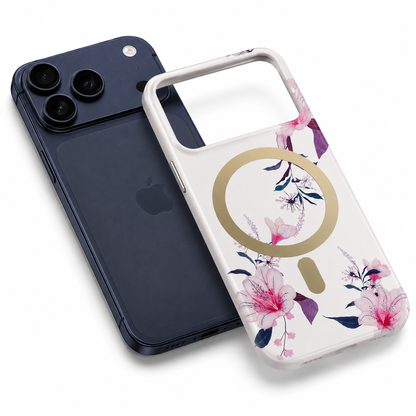 Transparent White Flower MagSafe iPhone 17 Pro Max Case Durable Shockproof Phone Cover