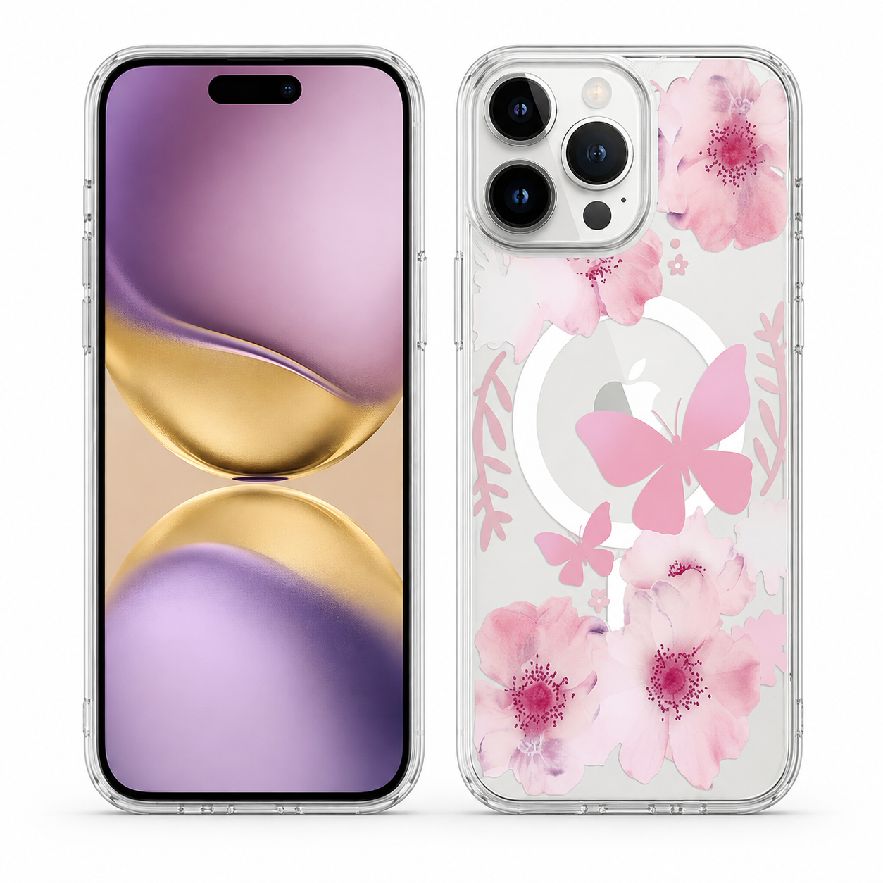 Light pink butterfly floral MagSafe case for Apple iPhone 12