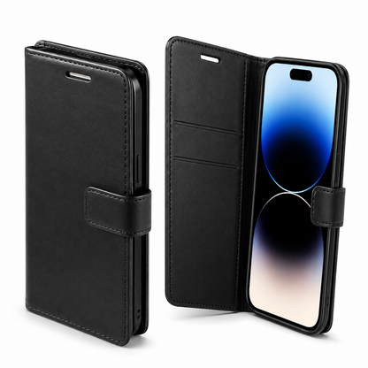 Apple iPhone 17 black folio phone case with card slots