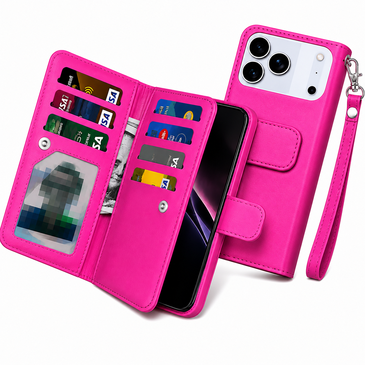 Bifold Wallet Case for Apple iPhone 17 Pro, Magnetic Phone Case, Leather Phone Cover, Shockproof Drop Protection Case, Premium Mobile Case