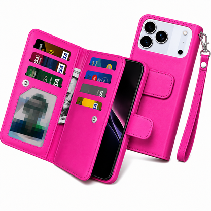 Bifold Wallet Case for Apple iPhone 17 Pro, Magnetic Phone Case, Leather Phone Cover, Shockproof Drop Protection Case, Premium Mobile Case