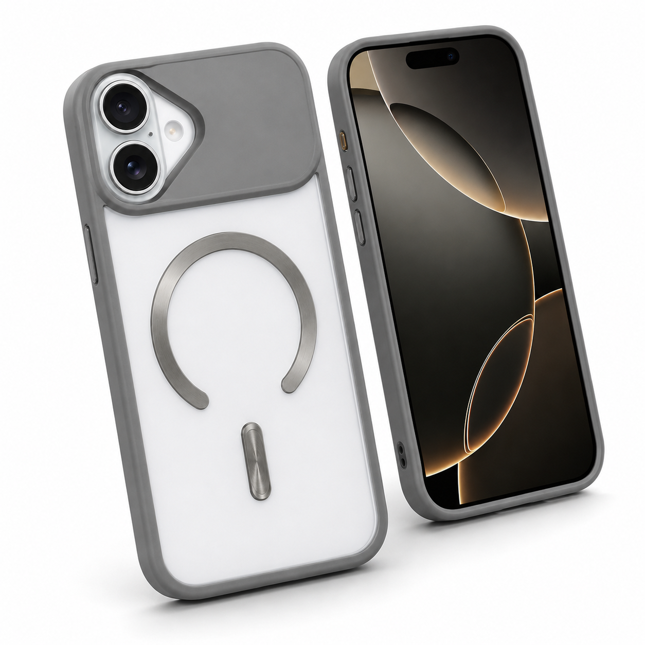 Grey iPhone 17 Case, Cell Phone Case, Magnetic Phone Case, Military Grade Case, Wireless Charging Compatible Case