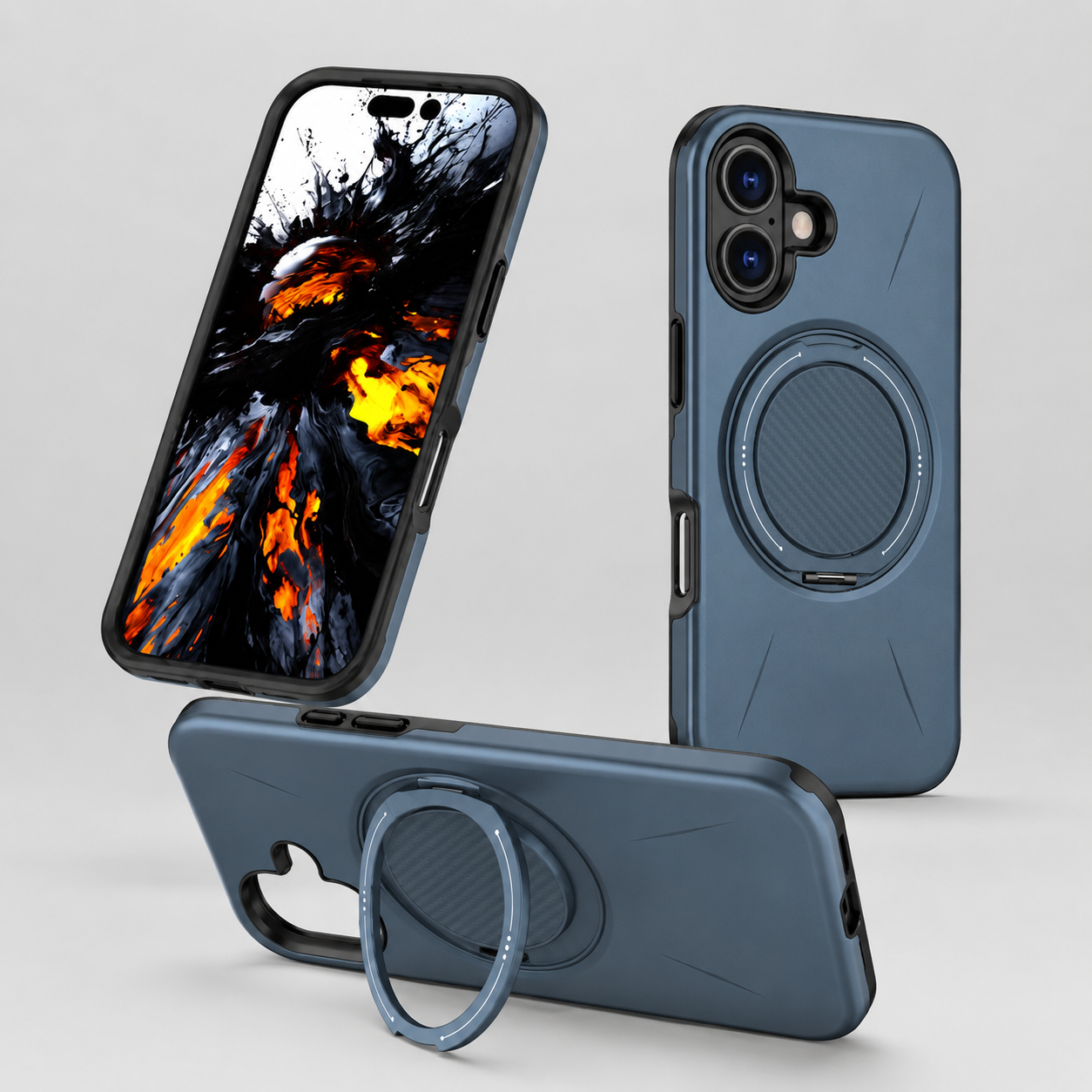 Premium Apple iPhone 17 MagSafe Case in Blue with 360° rotating ring holder, rugged phone cover, drop protection case