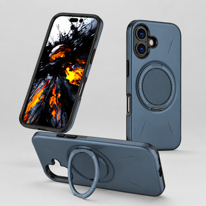 Premium Apple iPhone 17 MagSafe Case in Blue with 360° rotating ring holder, rugged phone cover, drop protection case