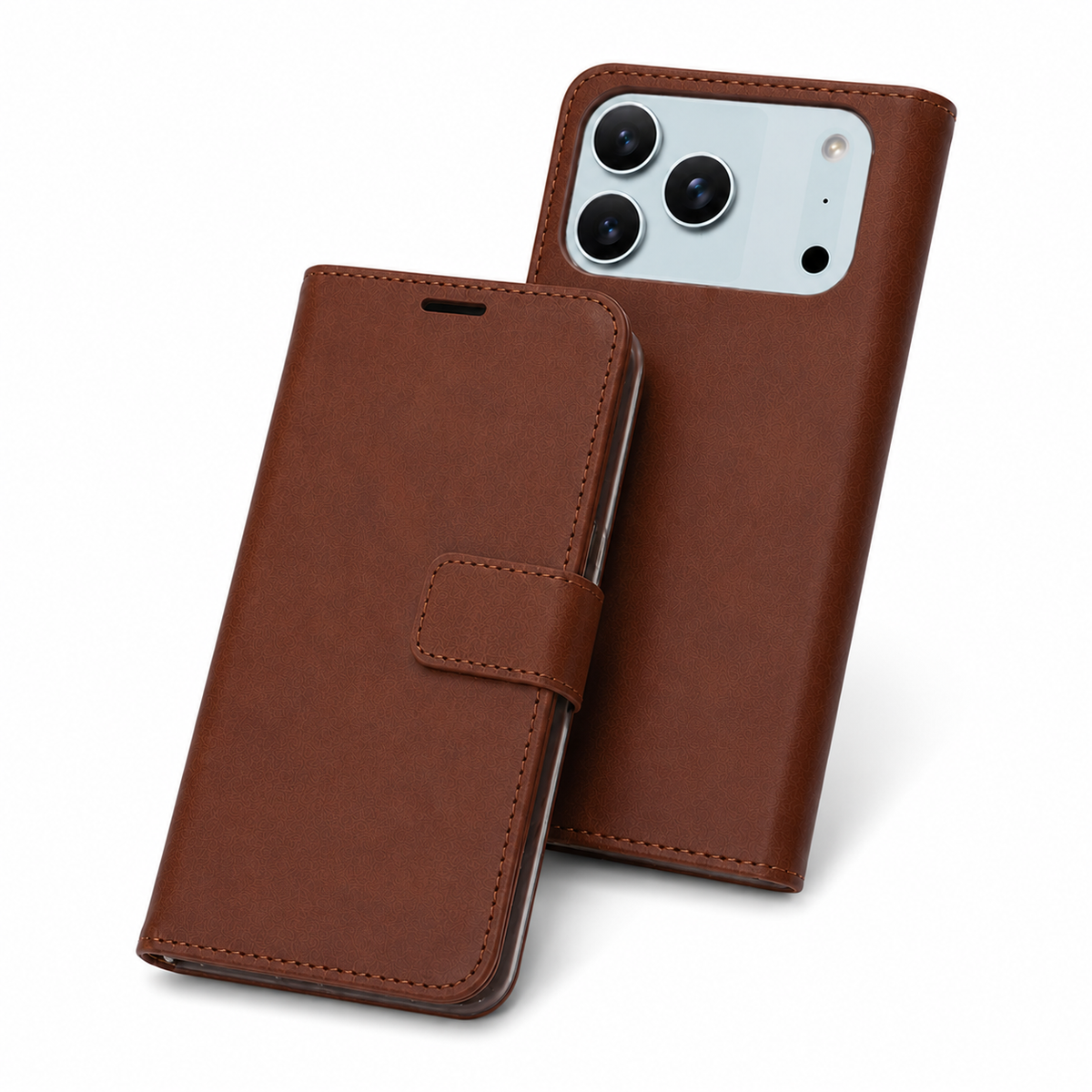 Premium Brown Leather Folio Wallet Case for Apple iPhone 17 Pro Max Protective Phone Cover