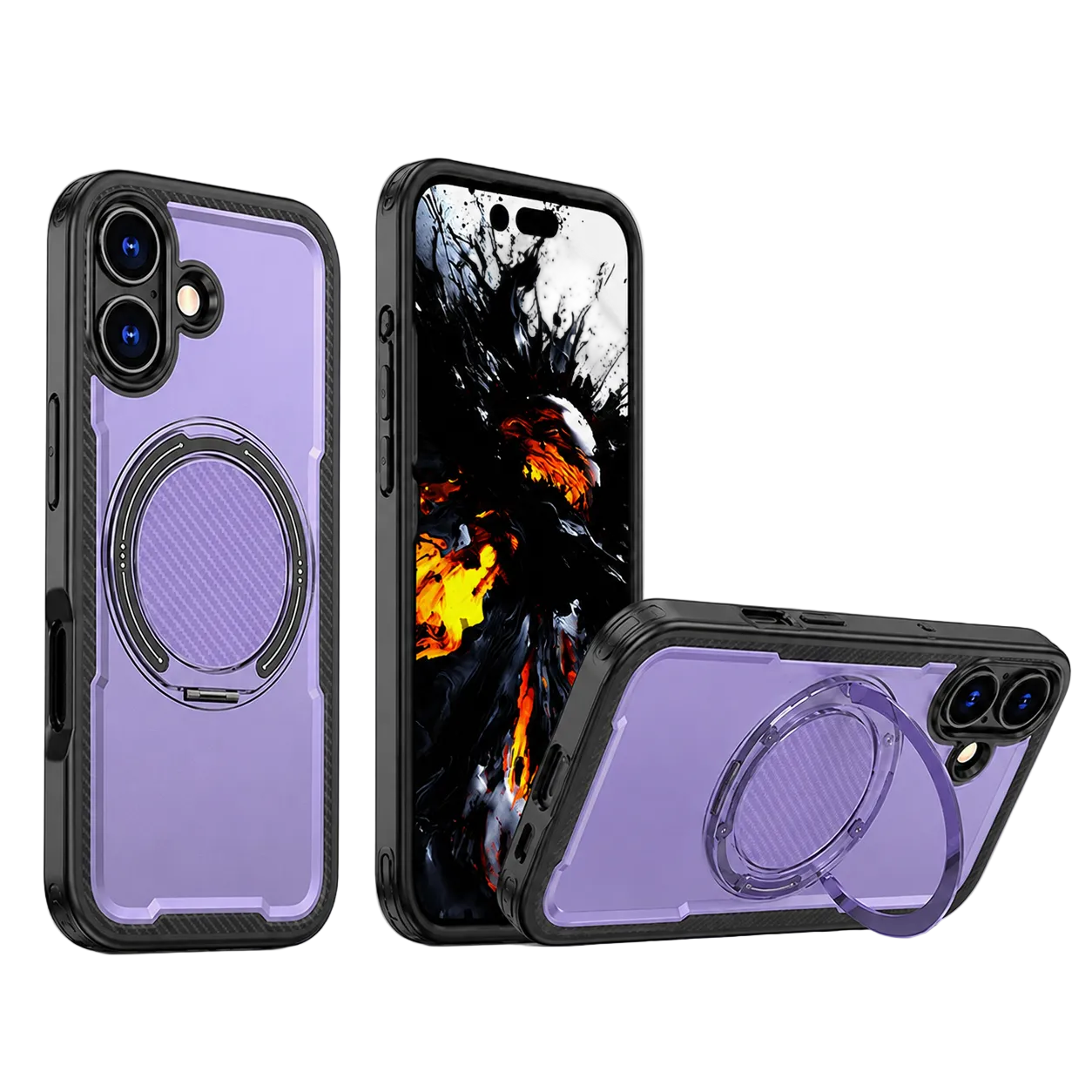 MagSafe Covert Case for Apple iPhone 16 Purple Shockproof Phone Case with Ring Kickstand