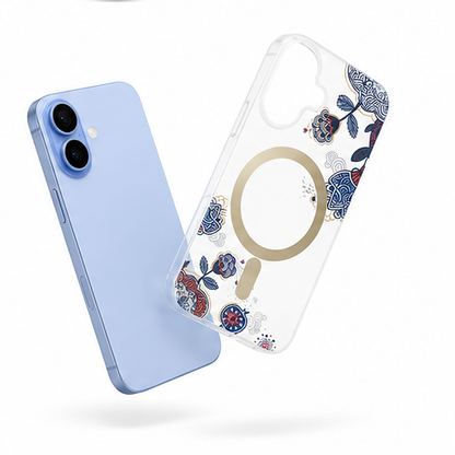 Premium Blue Flower Mobile Cover for Apple iPhone 17 – Scratch Resistant MagSafe Phone Case