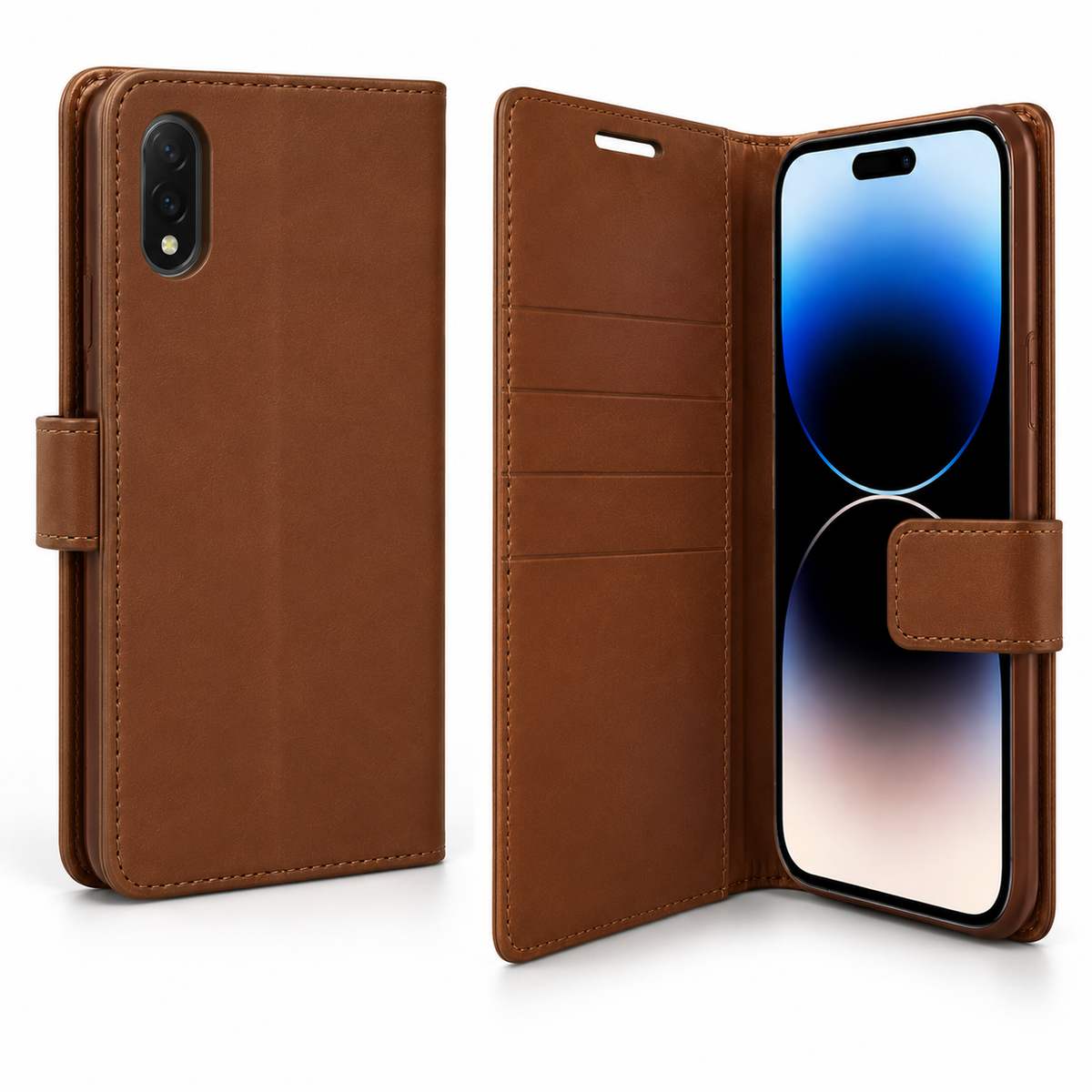 Shockproof brown leather-style diary case for Apple iPhone 16