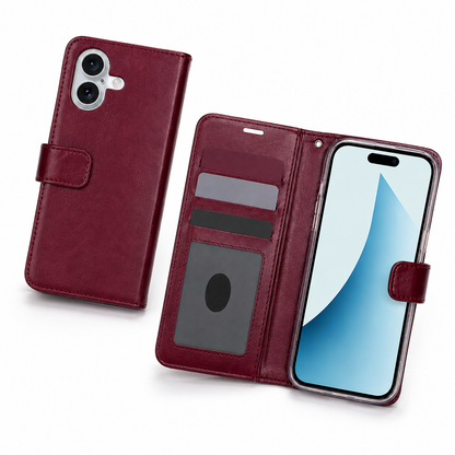 Apple iPhone 17 wine wallet phone case with transparent ID window