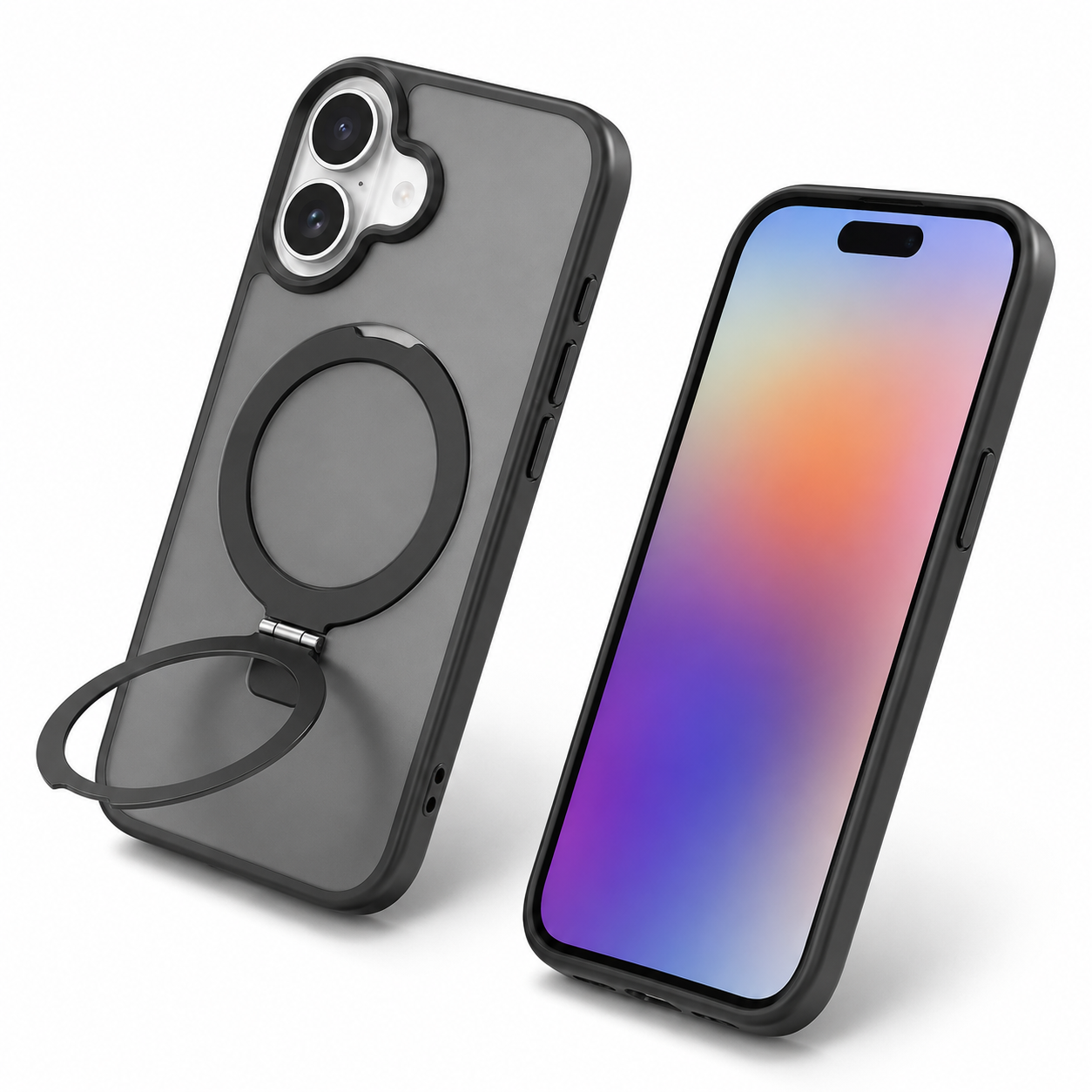 iPhone 17 black protective phone case with transparent magnetic design