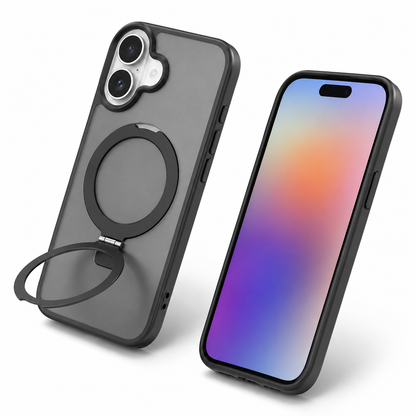 iPhone 17 black protective phone case with transparent magnetic design