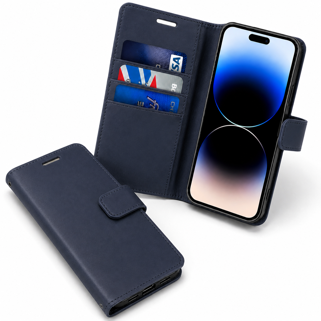 Luxury Navy Blue iPhone 17 Pro Max Case Goospery Diary Wallet Cover with Card Slots and Kickstand