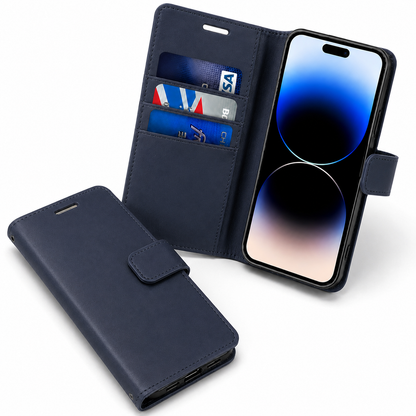 Luxury Navy Blue iPhone 17 Pro Max Case Goospery Diary Wallet Cover with Card Slots and Kickstand